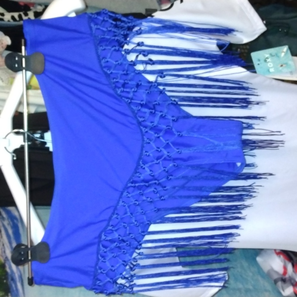 Royal blue women's bikini bottom with tassels around Sz XXL New
